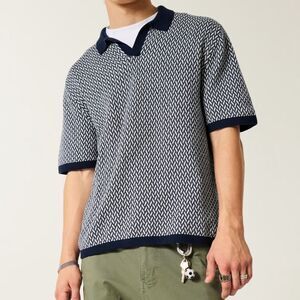 NWT Hollister Boxy Short-Sleeve Geometric Sweater Polo Shirt Size M